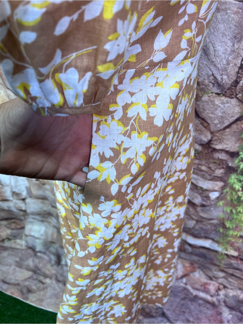 DRAPER JAMES Camel Cottagecore Floral Linen Sweetheart Neckline Dress, 2 - Picture 10 of 14